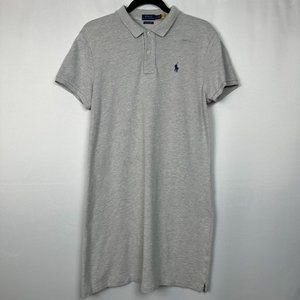 Polo Ralph Lauren Heather Grey Cotton Mesh Mini Polo Shirt Dress, Size Large